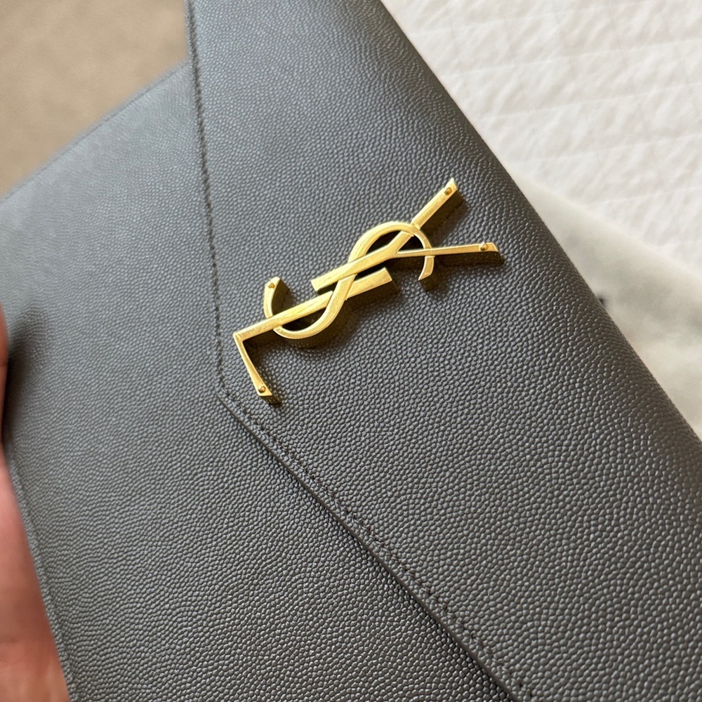 Saint Laurent Dark Gray Envelope Clutch with Gold Logo - Picture 4 of 4